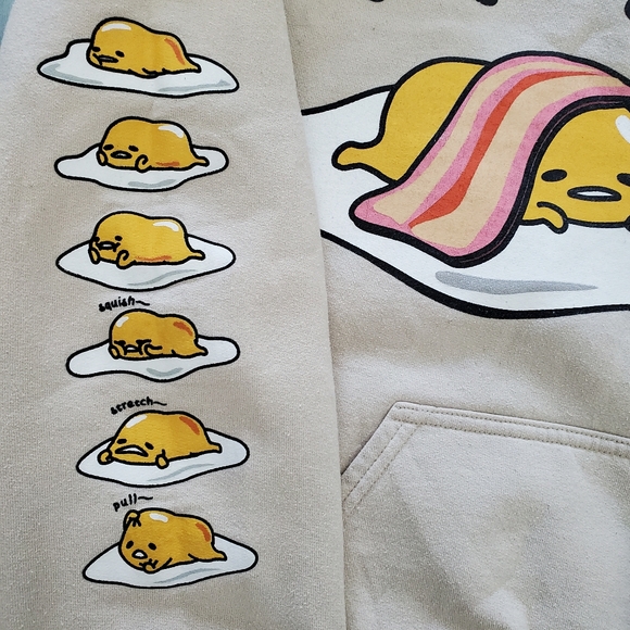 Sanrio Gudetama Unisex Hoodie Sweatshirt Sz Small The Lazy Egg Bacon Beige Tan‎ - Picture 3 of 10